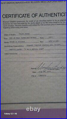 Pepe Le Pew & Penelope Limited Edition Cel Signed by Chuck Jones 12/200