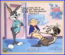 RARE Warner Bros HOUND'S TOOTH Cel BUGS BUNNY PORKY PIG Signed CHUCK JONES 44/50