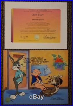 S/O Hound's Tooth Ltd Ed Cel SIGNED Chuck Jones Porky Pig Bugs Bunny Vet Dog