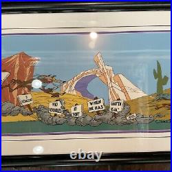 VTG 1990 Signed Chuck Jones Road Runner & Wile E Coyote Fanatic Cel 594/750 COA