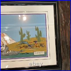 VTG 1990 Signed Chuck Jones Road Runner & Wile E Coyote Fanatic Cel 594/750 COA