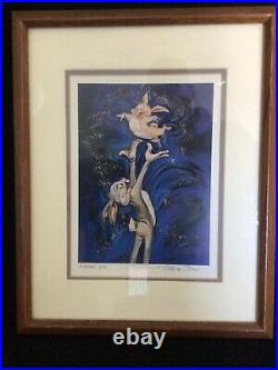 Vintage Marian + Chuck Jones Happy'87 Signed Bugs Bunny Print. Wood Frame