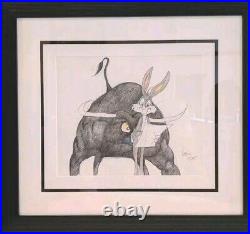 Virgil Ross Signed Bugs Bunny & TORO Bull Original Color Drawing Framed