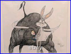 Virgil Ross Signed Bugs Bunny & TORO Bull Original Color Drawing Framed
