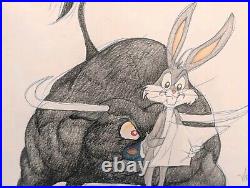 Virgil Ross Signed Bugs Bunny & TORO Bull Original Color Drawing Framed