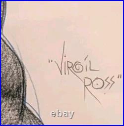 Virgil Ross Signed Bugs Bunny & TORO Bull Original Color Drawing Framed