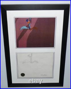 WARNER BROS ROAD RUNNER 1970s PRODUCTION DRAWING + 1/1 CEL SIGNED CHUCK JONES