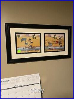 WARNER BROS ROAD RUNNER 1970s PRODUCTION DRAWING + 1/1 CEL SIGNED CHUCK JONES