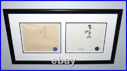 WARNER BROS ROAD RUNNER 1970s PRODUCTION DRAWING + 1/1 CEL SIGNED CHUCK JONES