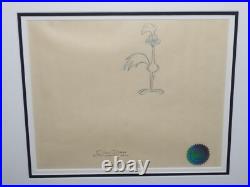 WARNER BROS ROAD RUNNER 1970s PRODUCTION DRAWING + 1/1 CEL SIGNED CHUCK JONES