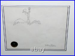 WARNER BROS ROAD RUNNER 1970s PRODUCTION DRAWING + 1/1 CEL SIGNED CHUCK JONES