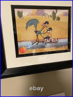 WARNER BROS ROAD RUNNER 1970s PRODUCTION DRAWING + 1/1 CEL SIGNED CHUCK JONES