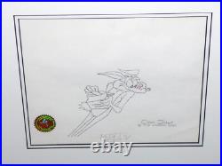 WARNER BROS WILE E COYOTE 1970s PRODUCTION DRAWING + 1/1 CEL SIGNED CHUCK JONES