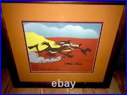 Warner Bros Cel Wile e Coyote Chuck Jones Signed Hot Pursuit Rare Animation Art Warner Bros Cel Wile e Coyote Chuck Jones Signed Hot Pursuit Rare Animation Art