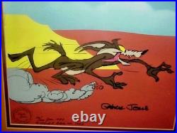 Warner Bros Cel Wile e Coyote Chuck Jones Signed Hot Pursuit Rare Animation Art
