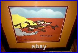Warner Bros Cel Wile e Coyote Chuck Jones Signed Hot Pursuit Rare Animation Art