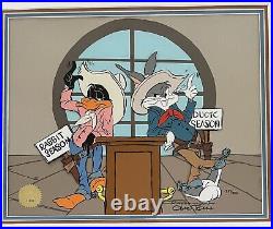 Warner Bros Original Cel Bugs Bunny Daffy Duck, The Showdown, Signed Chuck Jones