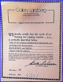 Warner Bros Vintage Edition Cel Bugs Bunny And Bride 1 Chuck Jones signed 1981