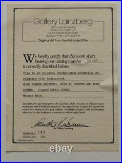 Warner Brothers Cel LE Chuck Jones Signed Wile E Coyote RoadRunner Cel