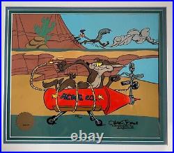 Warner Brothers animation cel Chuck Jones signed Wile E Coyote ACME ROCKET rare