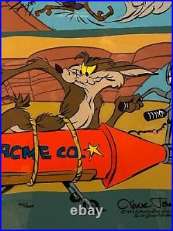 Warner Brothers animation cel Chuck Jones signed Wile E Coyote ACME ROCKET rare