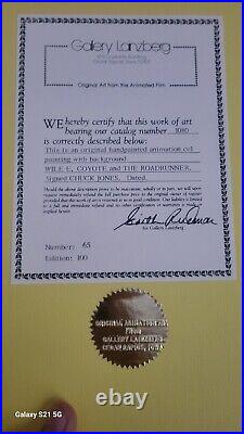 Wile E. Coyote & Road Runner Limited Edition Cel 65/100 Signed Chuck Jones COA